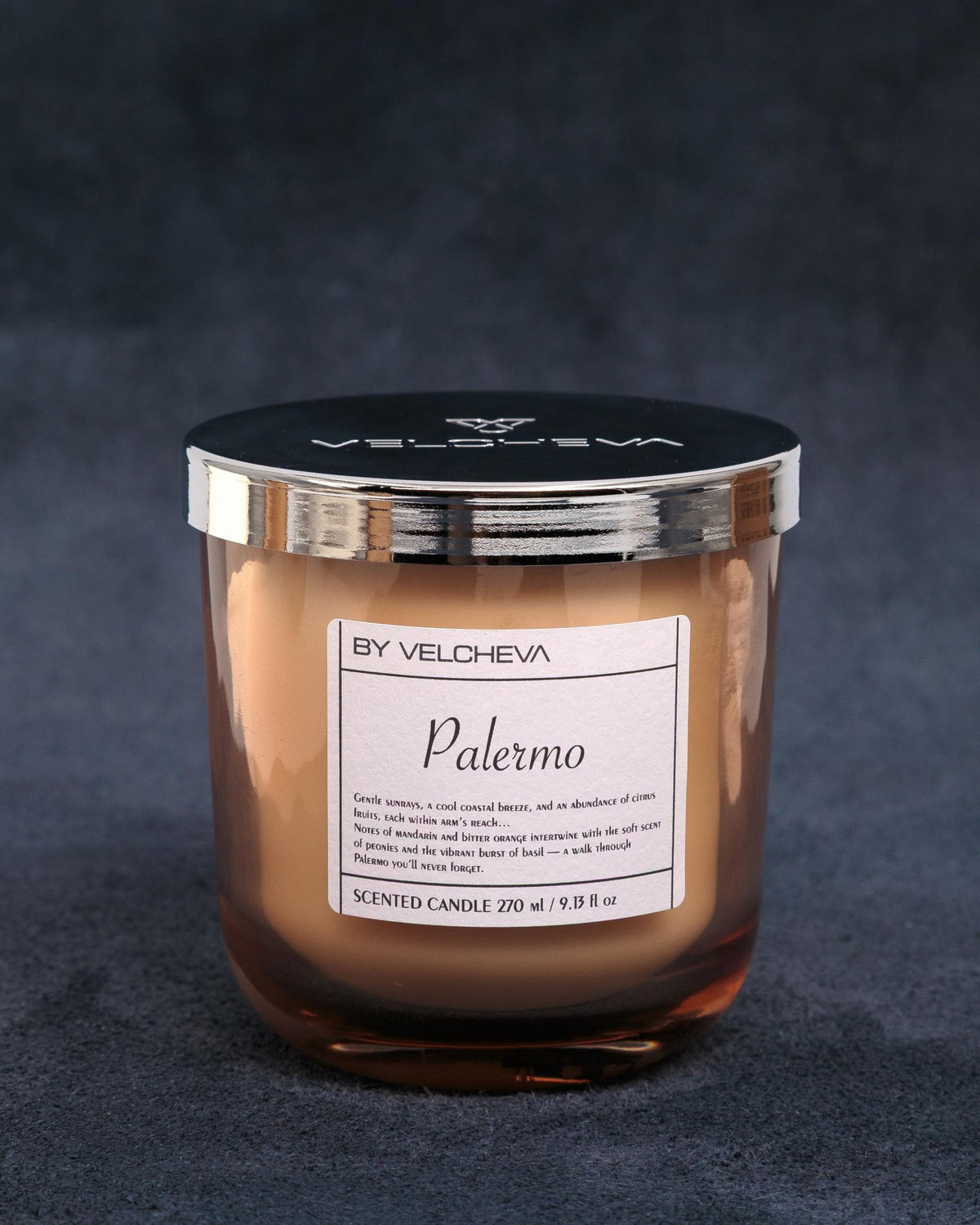 Limited edition αρωματικό κερί Palermo BY VELCHEVA, γυάλινο δοχείο 270ml με μεταλλικό καπάκι