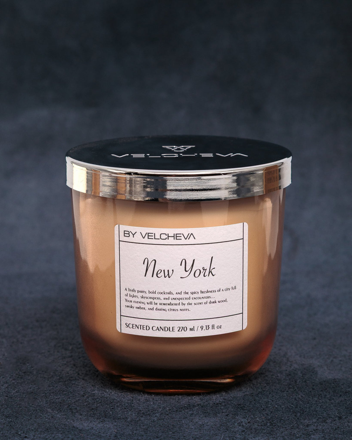 Αρωματικό κερί New York ByVelcheva 270ml σε γυάλινο δοχείο με ασημί καπάκι