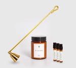 Σετ Κερί & Σβήστρα BY VELCHEVA, αρωματικό κερί Sugar 160ml, μπρούτζινη σβήστρα και τρία δείγματα αρώματος
